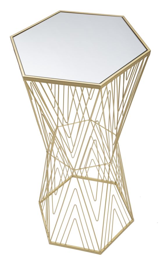 Sechseckiger Telefontisch aus goldfarbenem Metall 40x35x80 cm