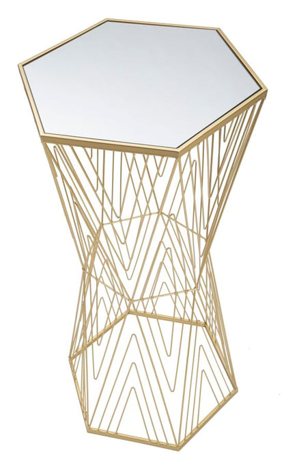 Sechseckiger Telefontisch aus goldfarbenem Metall 40x35x80 cm