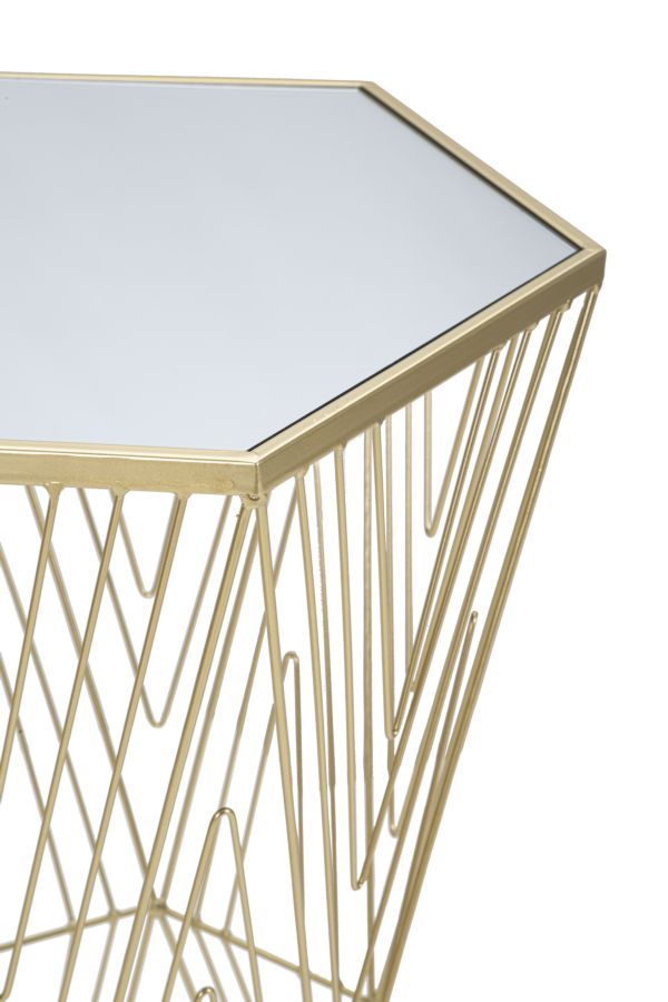 Sechseckiger Telefontisch aus goldfarbenem Metall 40x35x80 cm
