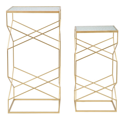 Paar Beistelltische aus Glas mit goldfarbenem Gestell - Abmessungen 50x50x100 cm und 40x40x80 cm