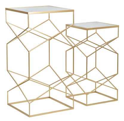 Paar Beistelltische aus Glas mit goldfarbenem Gestell - Abmessungen 50x50x100 cm und 40x40x80 cm
