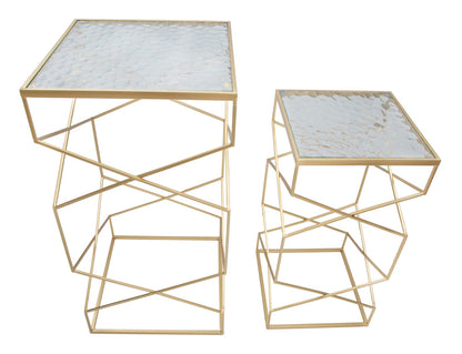 Paar Beistelltische aus Glas mit goldfarbenem Gestell - Abmessungen 50x50x100 cm und 40x40x80 cm