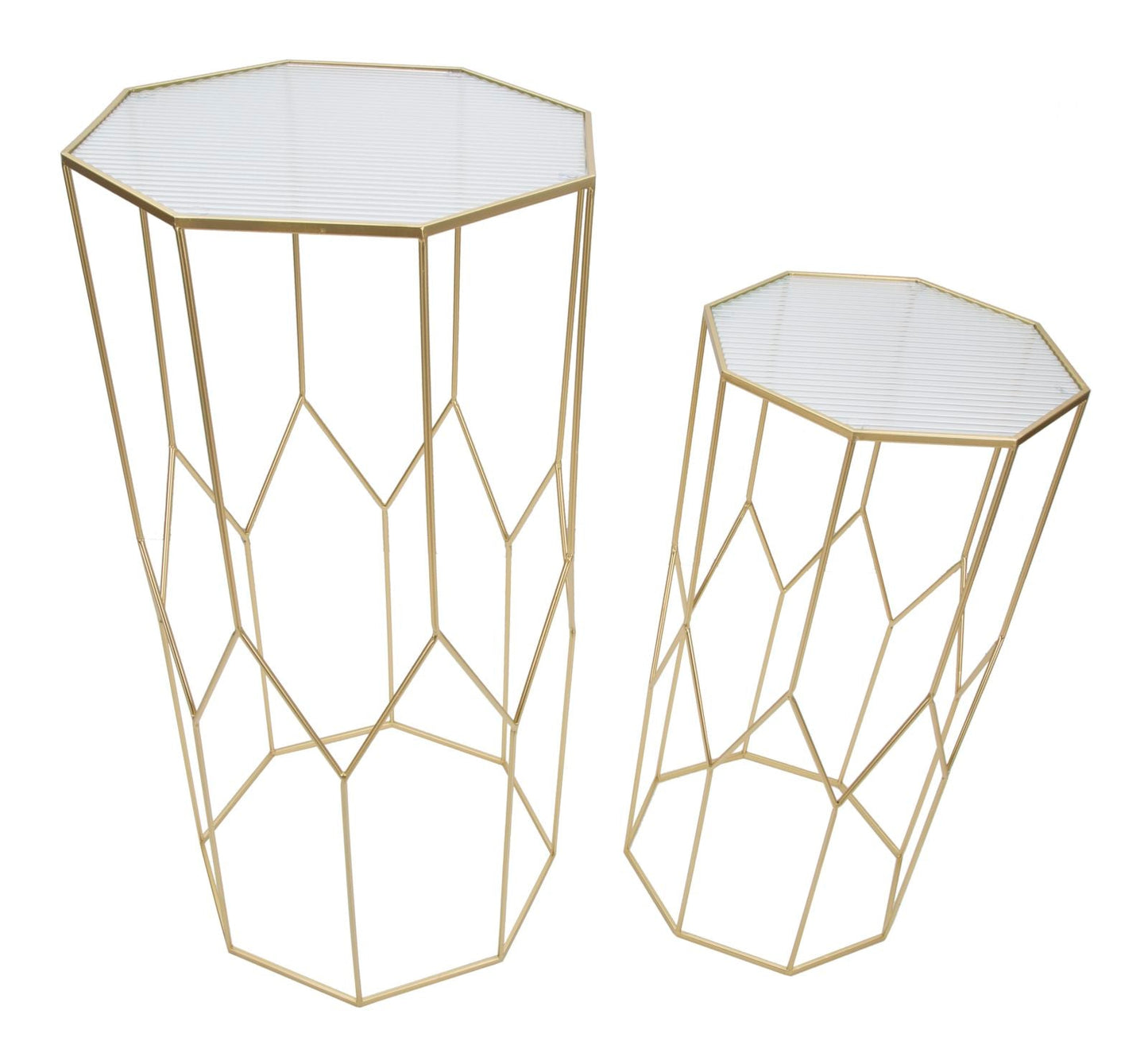 Paar moderne Telefontische aus Glas, 50x46x100 cm und 40x37x80 cm