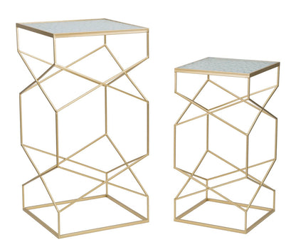 Paar Beistelltische aus Glas mit goldfarbenem Gestell - Abmessungen 50x50x100 cm und 40x40x80 cm