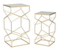 Pair of glass telephone tables with gilded frames - Dimensions 50x50x100 cm and 40x40x80 cm