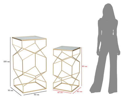 Paar Beistelltische aus Glas mit goldfarbenem Gestell - Abmessungen 50x50x100 cm und 40x40x80 cm