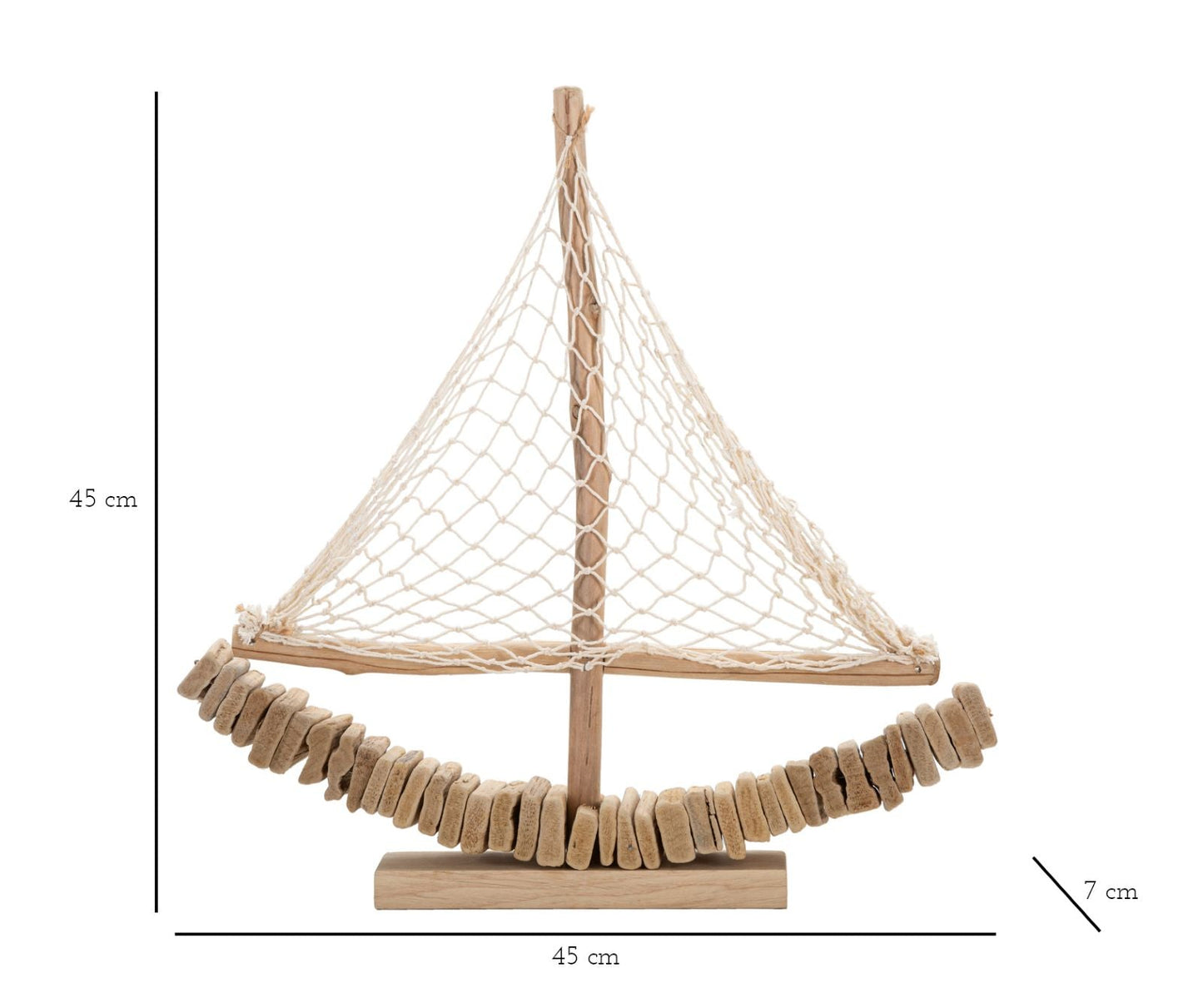 Segelboot-Holzskulptur 45x7x45 cm