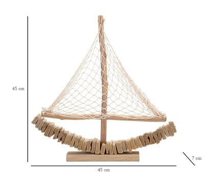 Segelboot-Holzskulptur 45x7x45 cm