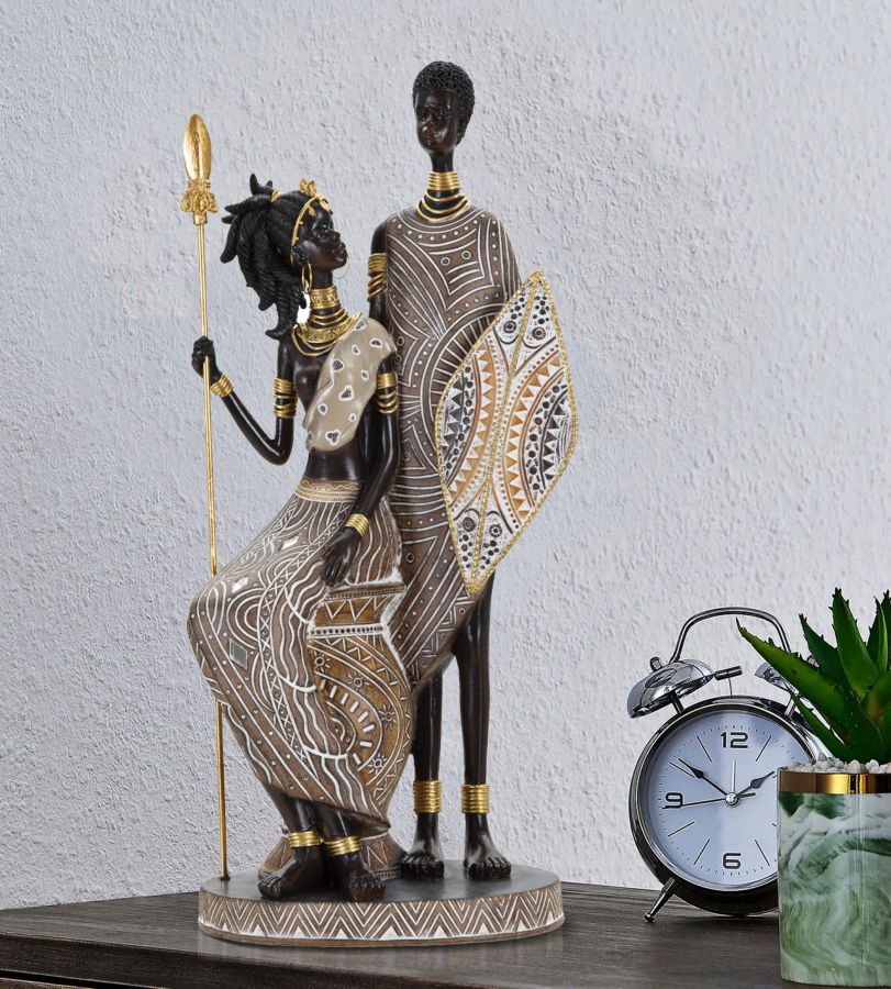 Statuetta Familiare Masai in Arte Tradizionale - 16,5x11,5x38 cm