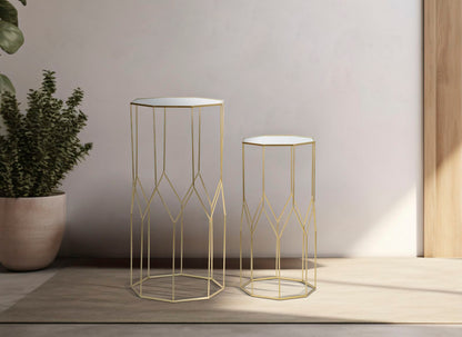 Paar moderne Telefontische aus Glas, 50x46x100 cm und 40x37x80 cm