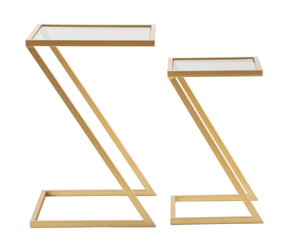 Couchtisch-Set Z aus Rauchglas und vergoldetem Metall 40x40x60-30x30x50