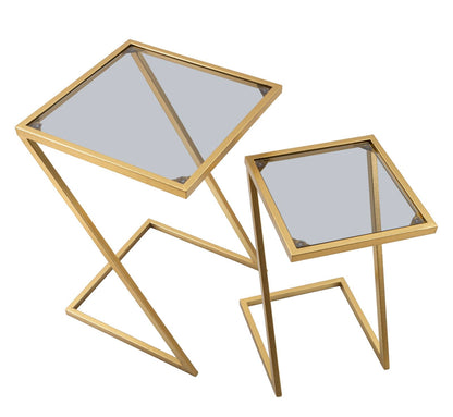 Couchtisch-Set Z aus Rauchglas und vergoldetem Metall 40x40x60-30x30x50