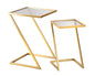 Pair of Z-Shaped Coffee Tables in Smoked Glass and Gilded Metal 40x40x60-30x30x50