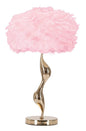 Elegant pink table lamp with feather lampshade cm ø 40x63