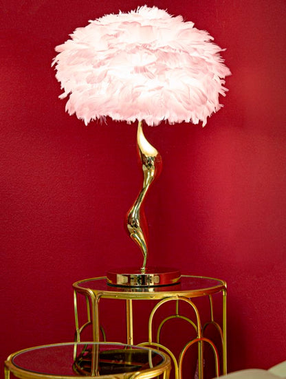 Elegante rosa Tischleuchte mit Federschirm, ø 40x63 cm