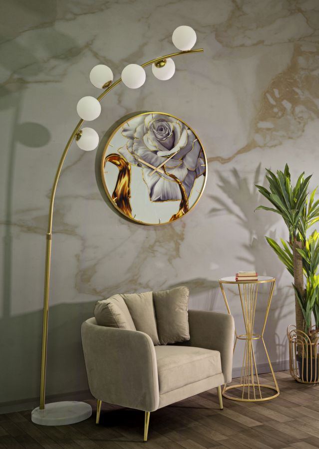 Bogenstehleuchte Glamour mit 6 Leuchten, höhenverstellbar 220-246 cm
