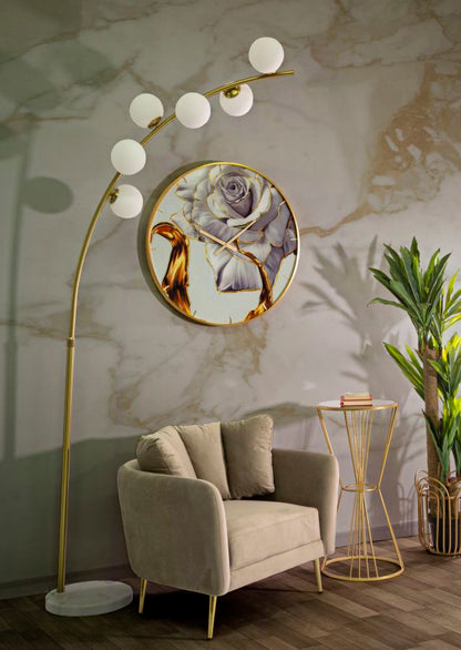 Bogenstehleuchte Glamour mit 6 Leuchten, höhenverstellbar 220-246 cm