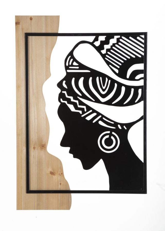 Dekoratives Stammes-Wandbild aus Eisen und Holz – 53x2x80 cm