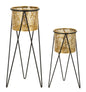 Pair of Drak Elegant Golden Metal Plant Stands 21x20x46 cm and 18x18x32 cm