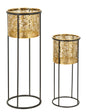 Paar flacher Metallvasen Ø 17x45 und 13,5x33 cm