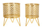 Elegant Pair of Gold Metal Planters - Ø 16x20 and 13x20 cm