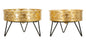 Pair of Zanny Gilded Metal Vases with Geometric Carvings - Ø 20.5x13 cm and Ø 18x13 cm
