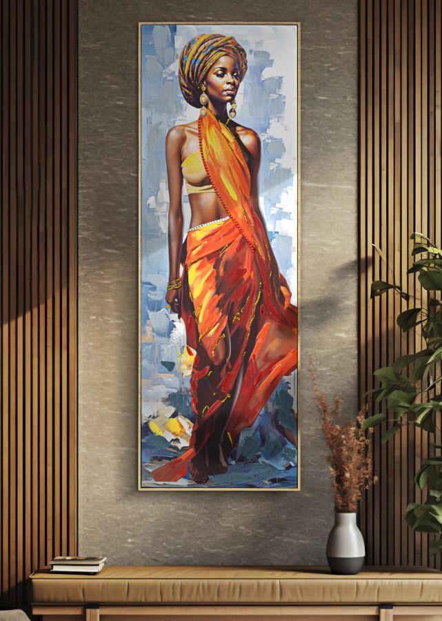Dipinto su Tela Daphne con Cornice in Metallo Dorato - cm 52x4,5x152