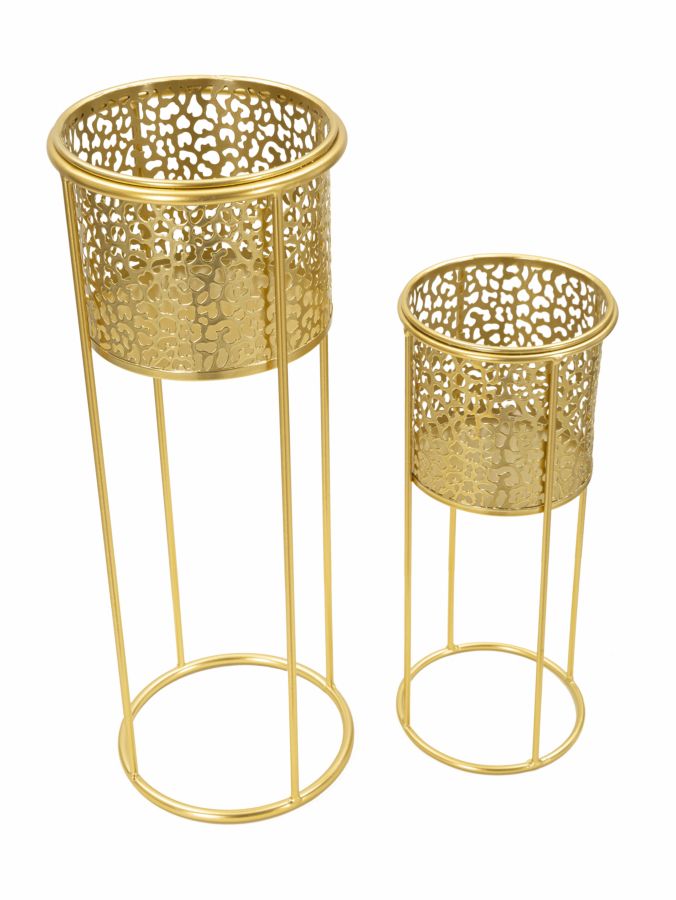 Elegantes Pflanzgefäß-Set aus Metall Ø 17x46 cm und 14x34 cm