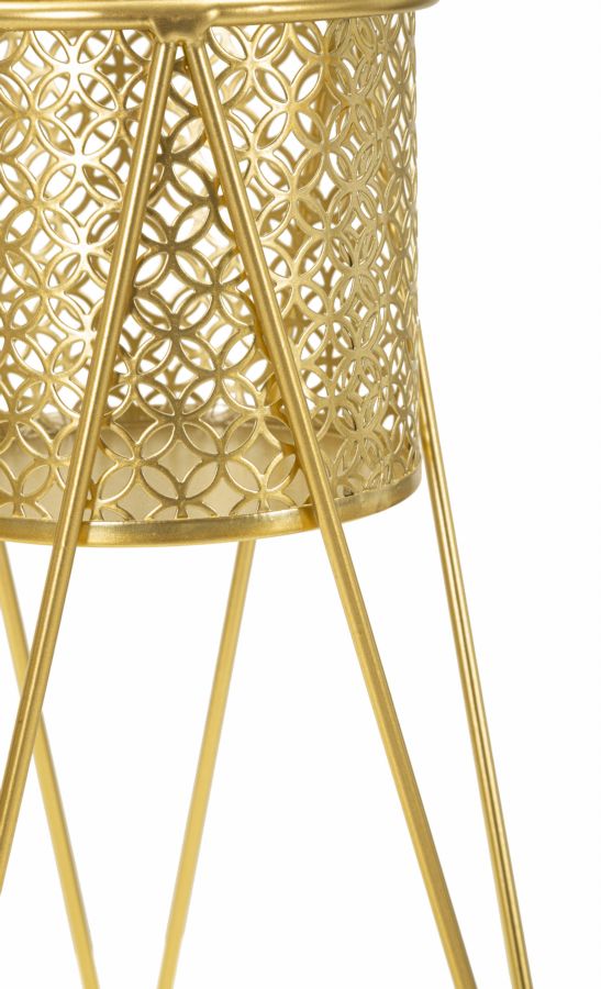 Elegantes Metallvasenpaar mit goldenem Ständer 21x20x46 cm und 18x18x32 cm