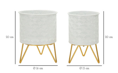 Coppia di Vasi Eleganti Carly in Metallo con Supporto Dorato cm ø 16x20-13x20