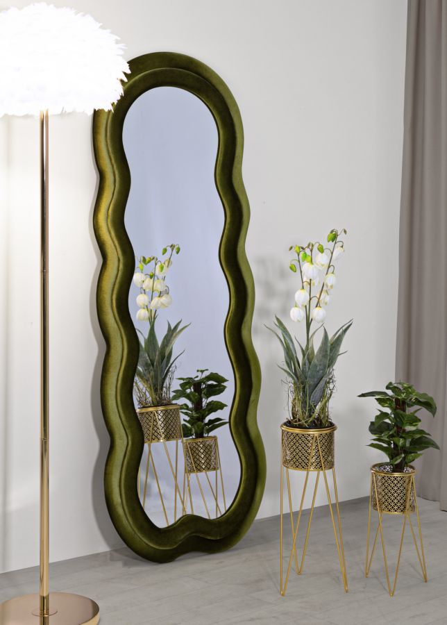 Eleganter Wandspiegel Miki aus grünem Samt 60x4x160 cm