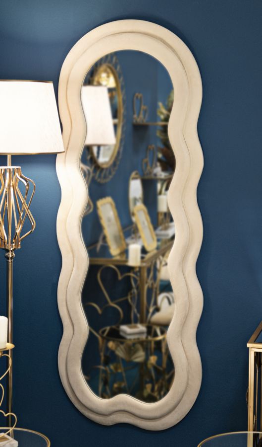 Elegant Miki Cream Velvet Wall Mirror 60x4x160 cm