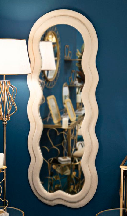 Elegant Miki Cream Velvet Wall Mirror 60x4x160 cm