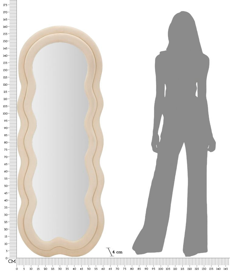 Elegant Miki Cream Velvet Wall Mirror 60x4x160 cm