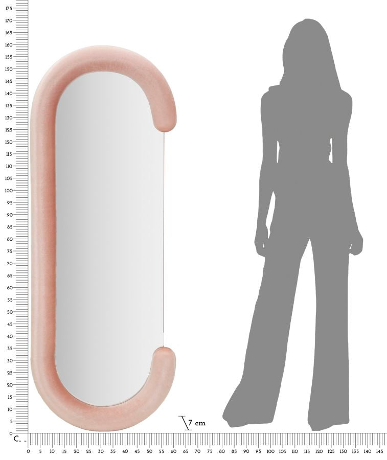 Wandspiegel Chantal aus rosa Samt 60x7x160 cm