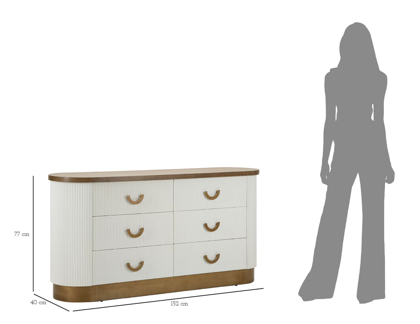 Moderne Kommode Tolosa 152x40x77 cm mit 6 eleganten Schubladen