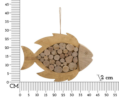 Scultura da Appendere a Forma di Pesce in Legno Naturale cm 42,5x2x28,5