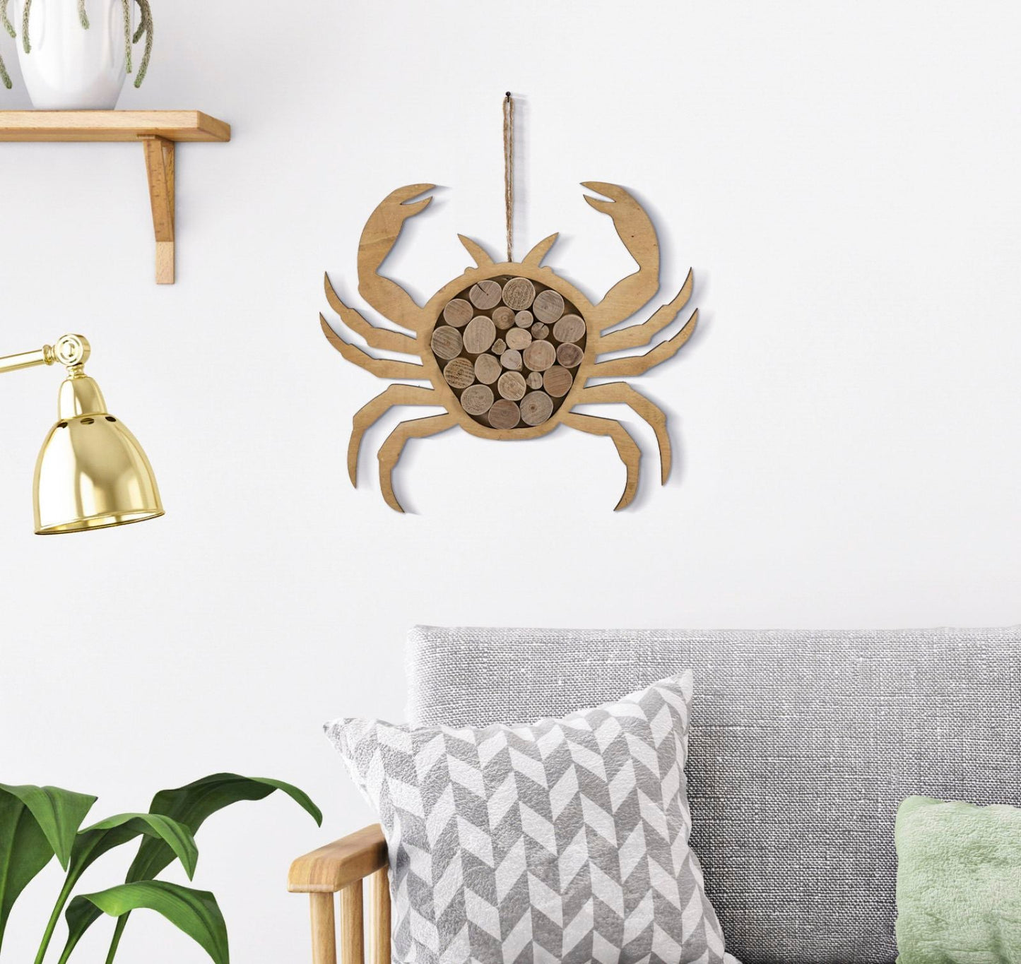 Holzskulptur in Form einer Krabbe, Natur, 35x2x31 cm