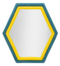 Tony Hexagonal Mirror in Blue and Yellow Velvet 75x4x80 cm