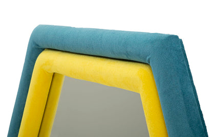 Wandspiegel Tony, sechseckig, aus blauem und gelbem Samt, 75x4x80 cm