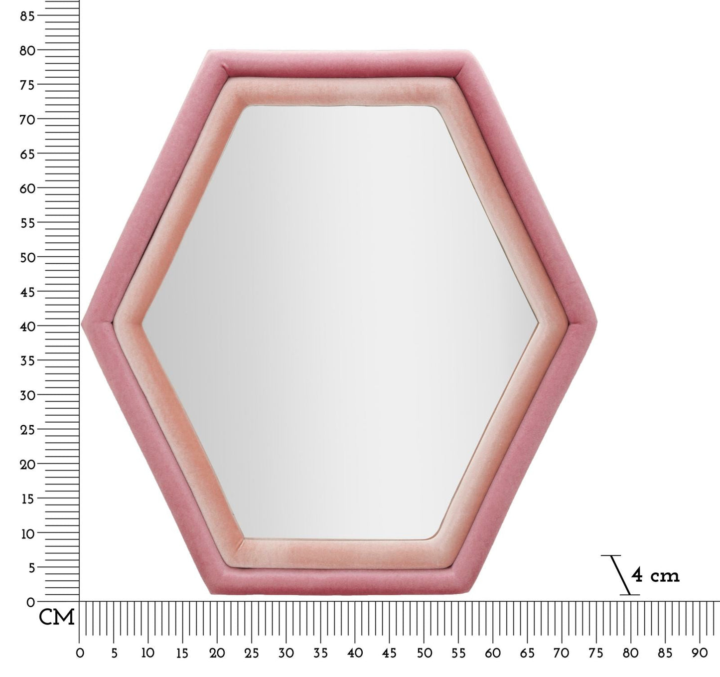 Specchio Esagonale Tony in Velluto Rosa - 75x4x80 cm