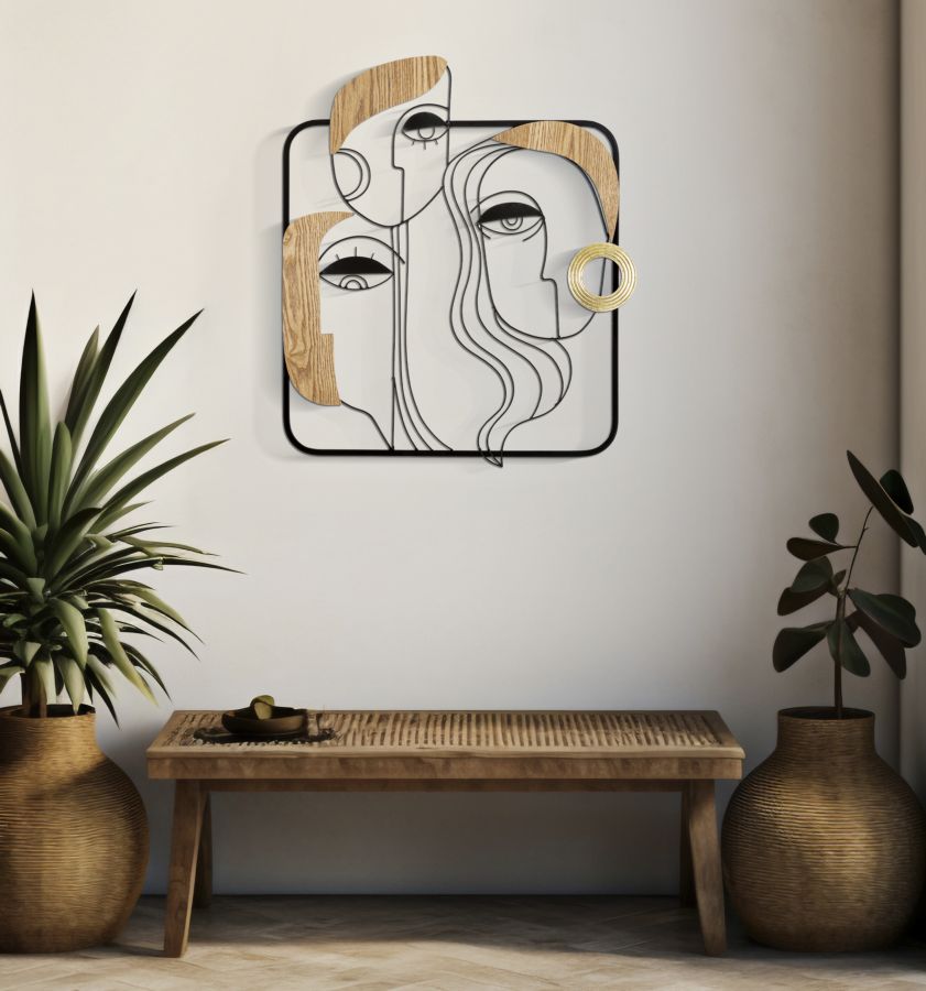 Dekoratives Wandpaneel Picassy aus Metall und Holz, 52x2x63 cm