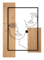 Faces decorative panel in 3D iron and wood, 63x2x90 cm