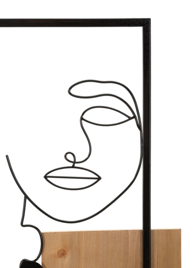 Faces decorative panel in 3D iron and wood, 63x2x90 cm