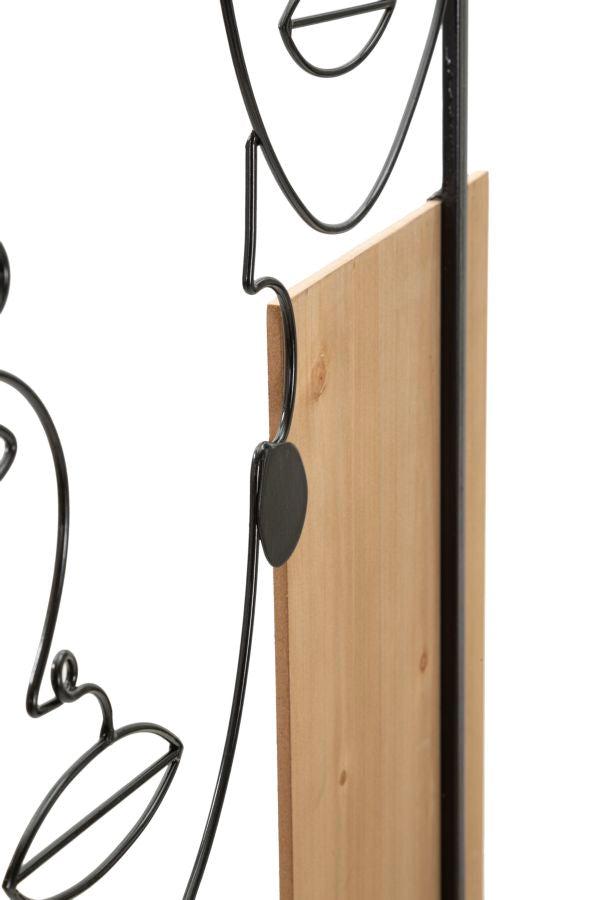 Faces decorative panel in 3D iron and wood, 63x2x90 cm