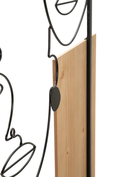 Faces decorative panel in 3D iron and wood, 63x2x90 cm