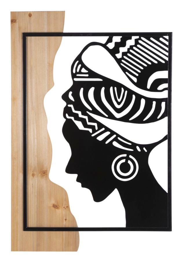 Dekoratives Stammes-Wandbild aus Eisen und Holz – 53x2x80 cm