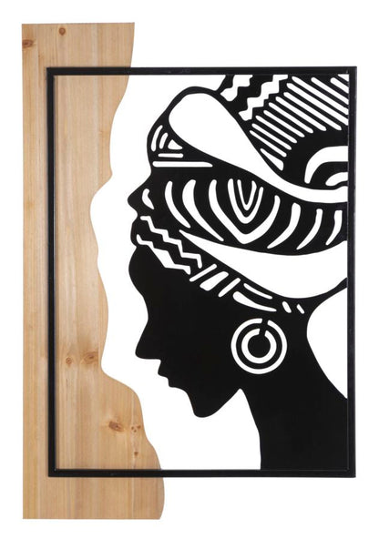 Dekoratives Stammes-Wandbild aus Eisen und Holz – 53x2x80 cm