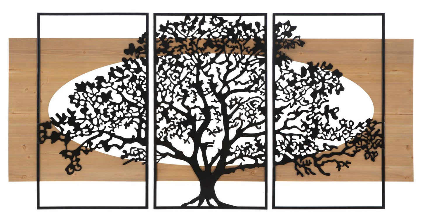 Set dekorativer 3D-Wandpaneele aus Eisen und Holz – Majestätischer Baum für Wände 176x2x90 cm