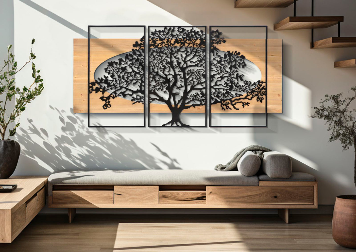 Set dekorativer 3D-Wandpaneele aus Eisen und Holz – Majestätischer Baum für Wände 176x2x90 cm
